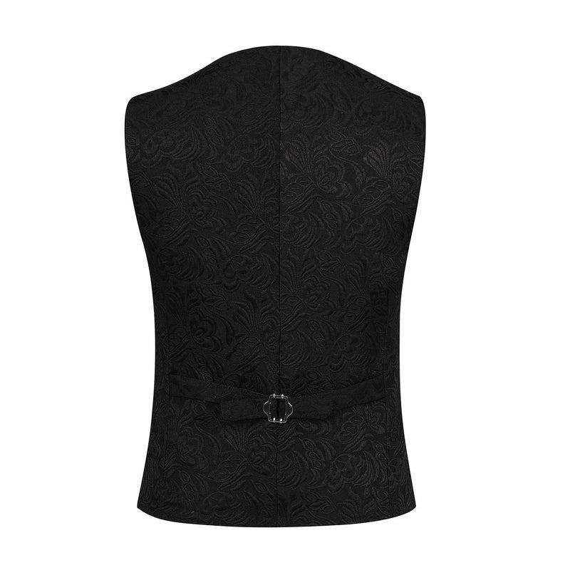 YFFUSHI Men's 3 Piece Suit Slim Fit Jacquard Tuxedo 1 Button Shawl Collar Blazer Vest & Pants for Wedding Formal Prom Black - Image 4